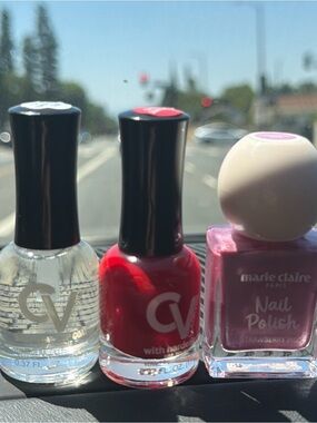 CV Red Nail Polish with Hardener and Marie Claire Pink Nail Polish